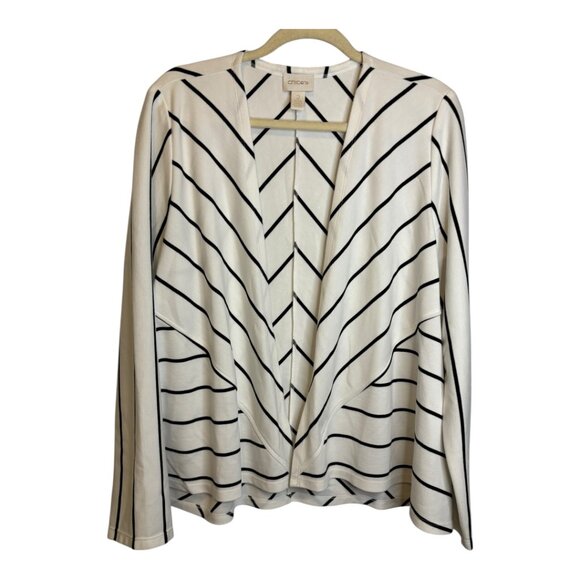 Chico's Cardigan Women's Size Large Open Front Stripes Black White Chicos 2 - Picture 1 of 4